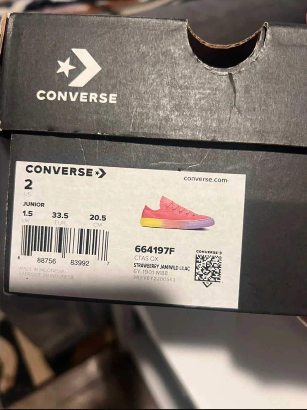 Converse Kids' Low Top Canvas Sneakers - Pink with Rainbow Sole size 2